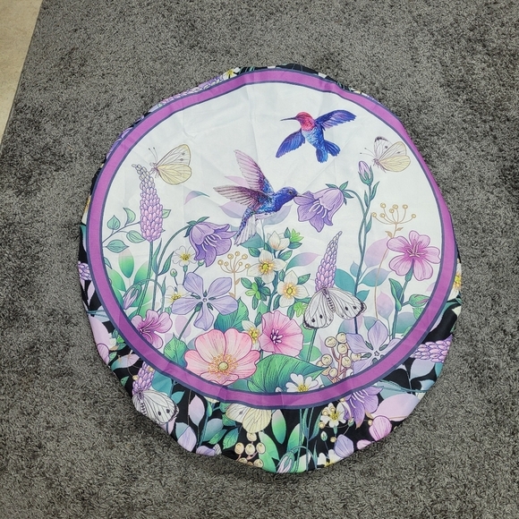 Hummingbird Floral Round Fitted Tablecloth with Elastic Waterproof Fitted Purple - Picture 3 of 6